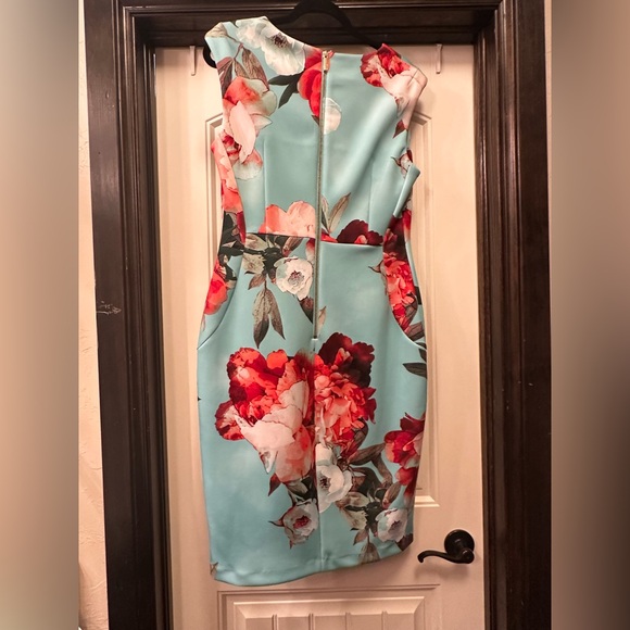 Calvin Klein Red and Blue Floral Midi Dress - Picture 3 of 3